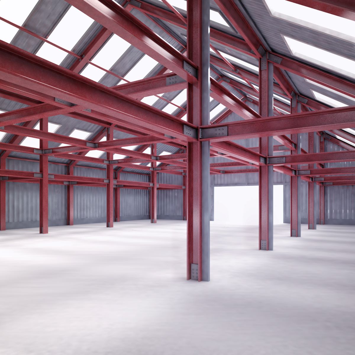 Interior of Texas metal building with steel frame